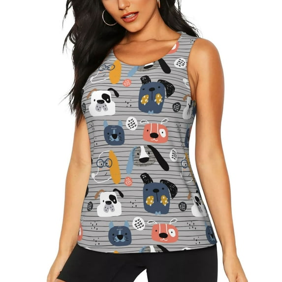 Vsdgher Dog Print Tank Top Sports Vest Bra for Women Sports ,Performance Stretchy Quick Dry Sports Workout Running Top Vest with Removable Pads