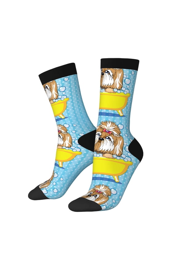 Dog Takes a Bath in the Bathtub Crew Socks for Men & Women, Breathable Casual Athletic Ankle Socks