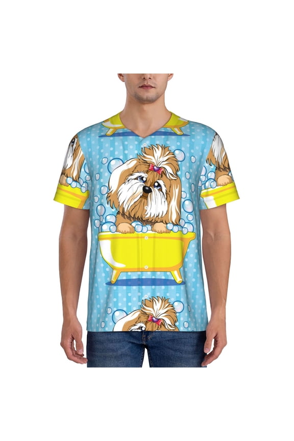 Dog Takes a Bath in the Bathtub Mens T-Shirts Baseball Vintage Fashionable Lightweight Casual Crew Neck Slim Fit with Long Sleeves-Small