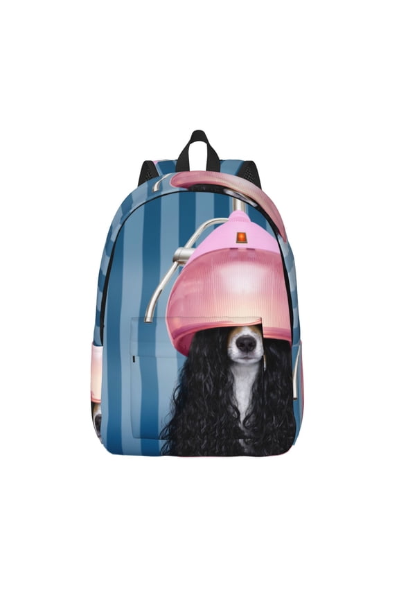 Dog in Hairdresser Print Canvas Backpack Travel Rucksack Unisex Knapsack 15.7/17.7Inch Laptop Backpack for Work,College -Medium