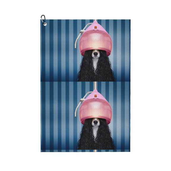 Vsdgher Dog in Hairdresser Print Golf Towel Golf Gift for Men and Women Golf Towel with Carabiner Clip to Quickly Remove Sand, Mud, Dirt and Sweat