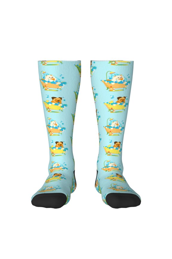 Doggy In Bubble Bath Print Thigh High Socks Extra Long Stretchy Sock Women Over Knee High Opaque Stocking Daily Wear