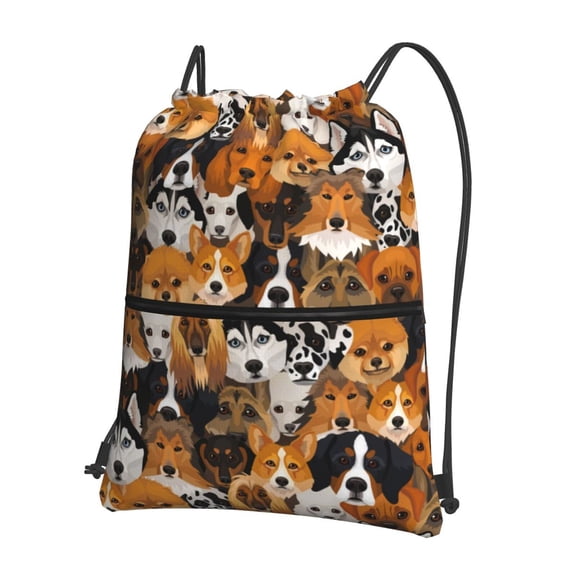 Vsdgher Dogs Different Breeds Drawstring Backpack Water Resistant String Bag Sports Sackpack Gym Sack for Men Women