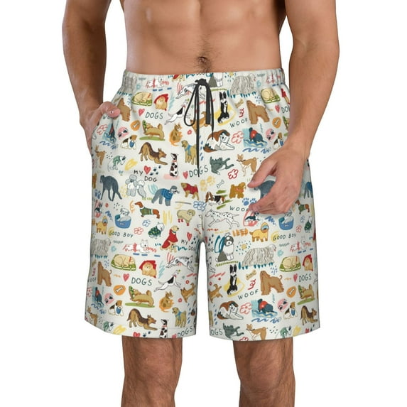 Vsdgher Dogs Funny Pets Men's Beach Shorts, Surfing shorts, Swim trunks, Quick Dry Swim Trunks for Surfing Beach Fun -Large