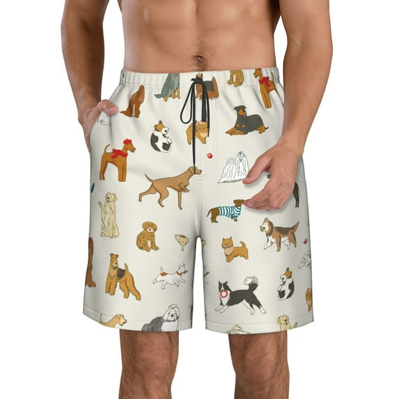 Vsdgher Dogs Funny Pets Men's Beach Shorts, Surfing shorts, Swim trunks, Quick Dry Swim Trunks for Surfing Beach Fun -Large