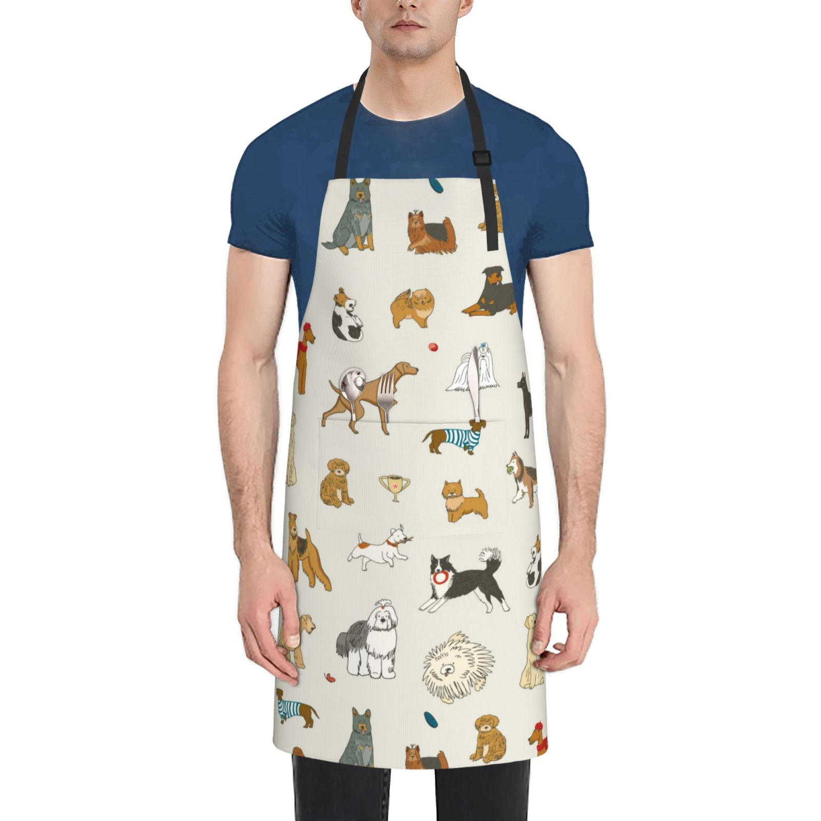 View of Vsdgher Dogs Funny Pets Waterproof Apron with 2 Pockets Kitchen Chef ...