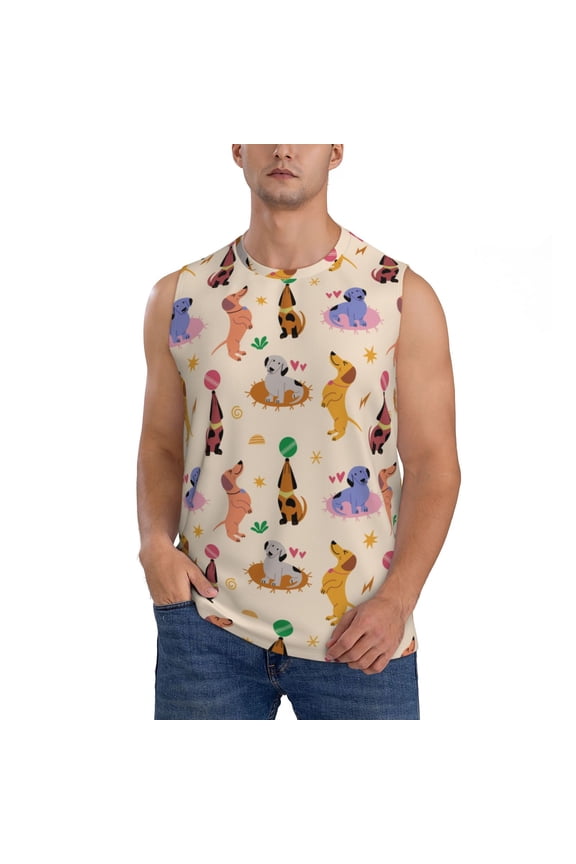 Dogs In Different Poses Print Workout Tank Tops Gym Sleeveless Fitness Muscle Tee -Small