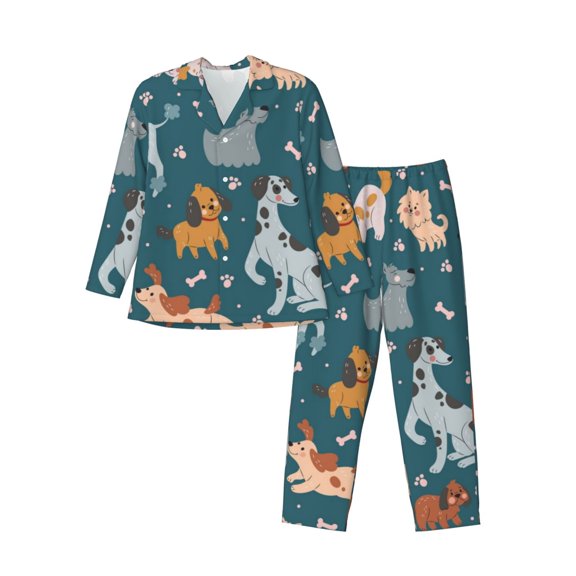 Vsdgher Dogs Mens Pajama Set, Soft Warm Long Sleeve Sleepwear, Cozy Button-Down Pjs for Men-Medium