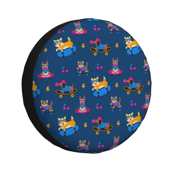 Vsdgher Dogs Riding Skateboard for Spare Tire Cover, Tire Wheel Protector Wheel Cover Fit for Truck,Trailer,RV,SUV,Camper and Most Vehicle-14 inch