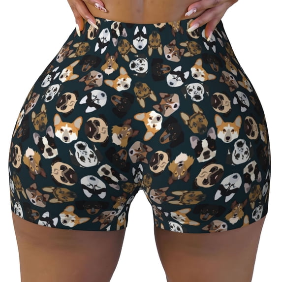 Vsdgher Dogs print Workout Shorts for Women Seamless Soft Smooth Gym Yoga Scrunch Active Exercise Fitness Shorts