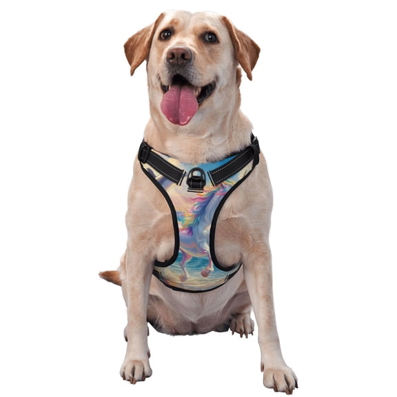 Vsdgher Dolphin Rainbow Horse Pattern Dog Harness,No Pull Pet Harness with Soft Padded Handle,Adjustable Reflective Vest with 2 Buckles,4 Slide Buckles,S-XL Large