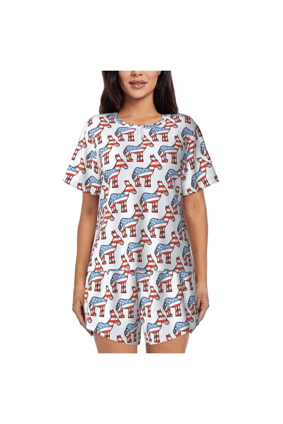 Donkey Pattern Womens Pajamas 2 Piece Short Sleeve Sleepwear Set,Summer Soft Pajamas Set Casual Lounge Sets, 2-Piece Pj -XX-Large