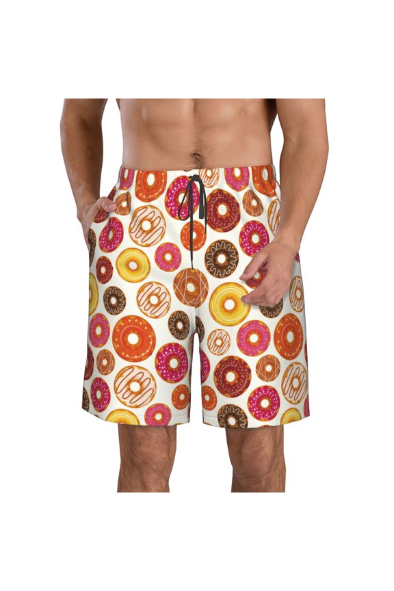 Donut Men's Beach Shorts, Surfing shorts, Swim trunks, Quick Dry Swim Trunks for Surfing Beach Fun -Medium