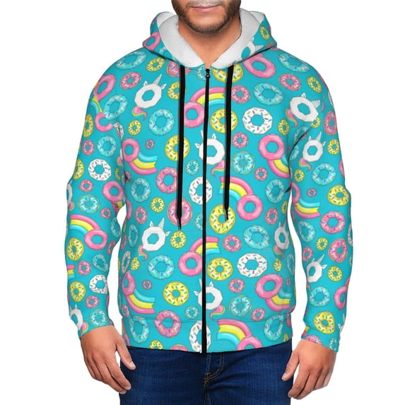 Vsdgher Donut Mens Hoodies Zip Hoodie, Hoodies for Men, Zip-up Hooded Sweatshirt-Small