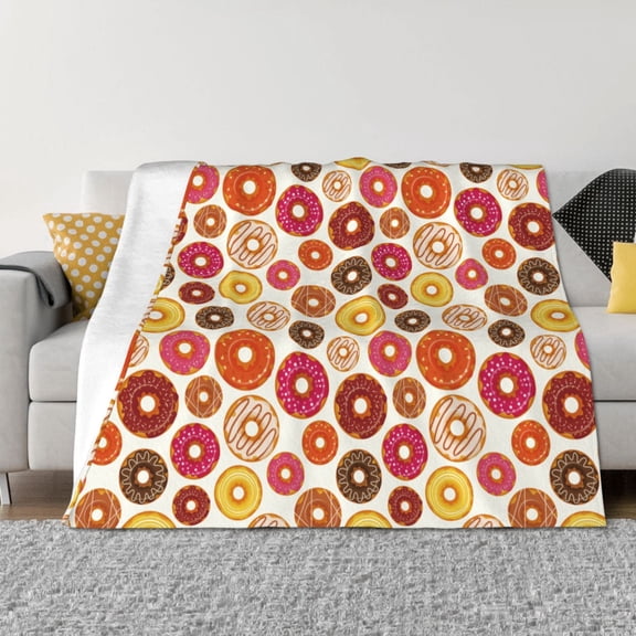 Vsdgher Donut Pattern Fleece Throw Blanket, Horizontal Fleece Bedding Home Decor for Couch & Bed All Season Use -50"x40"