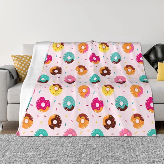 Vsdgher Donut Pattern Fleece Throw Blanket, Horizontal Fleece Bedding Home Decor for Couch & Bed All Season Use -50"x40"