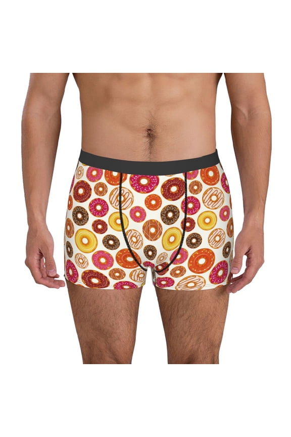 Donut Pattern Men's Boxer Brief Underwear,Soft Funny Underwear for Men-Small