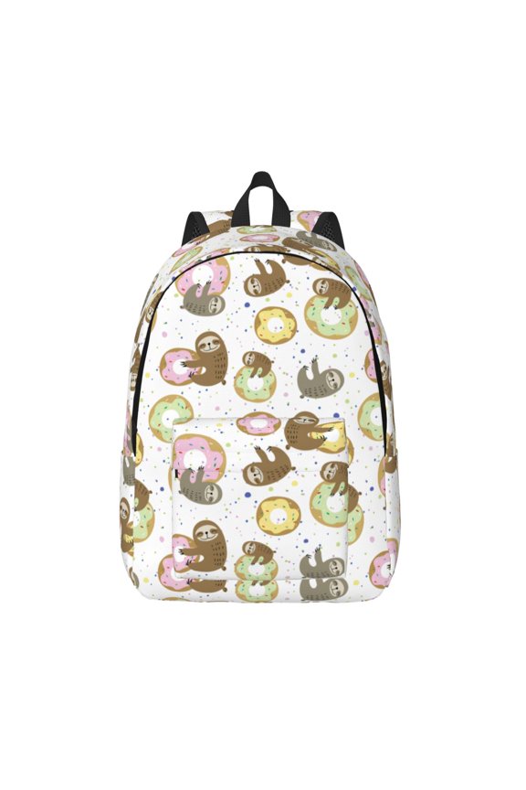 Donut Sloth Print Canvas Backpack Travel Rucksack Unisex Knapsack 15.7/17.7Inch Laptop Backpack for Work,College -Small