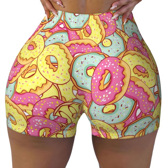 Vsdgher Donut and Blue print Workout Shorts for Women Seamless Soft Smooth Gym Yoga Scrunch Active Exercise Fitness Shorts