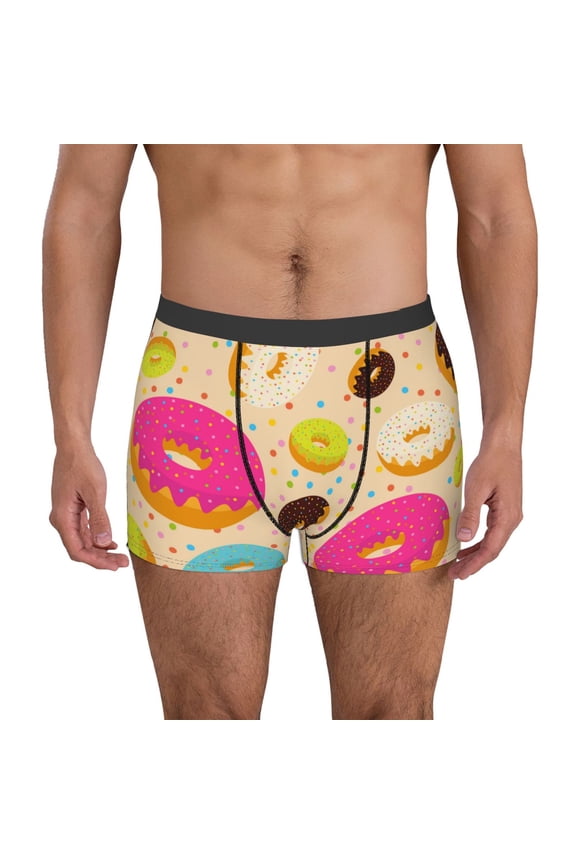 Donuts Pattern Men's Boxer Brief Underwear,Soft Funny Underwear for Men-Small