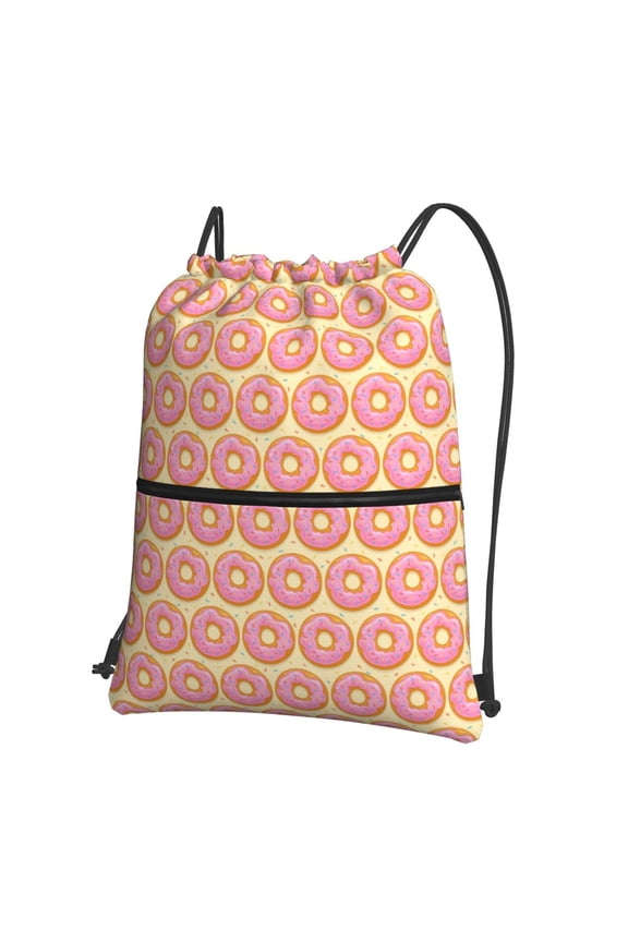 Donuts With Pink Glaze Drawstring Backpack Water Resistant String Bag Sports Sackpack Gym Sack for Men Women
