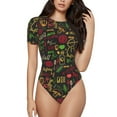 thumbnail image 1 of Vsdgher Doodle Barbeque 1 Prinr Short Sleeve Body suit for Womens, Sexy Onesie One Piece Round Neck Bodysuit Shapewear Tummy Control-Large, 1 of 7