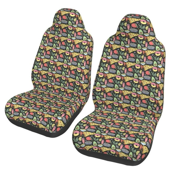 Vsdgher Doodle Food Automotive Seat Covers for Cars Trucks and SUVs – Car Seat Covers for Truck Seat Protectors Set of 2