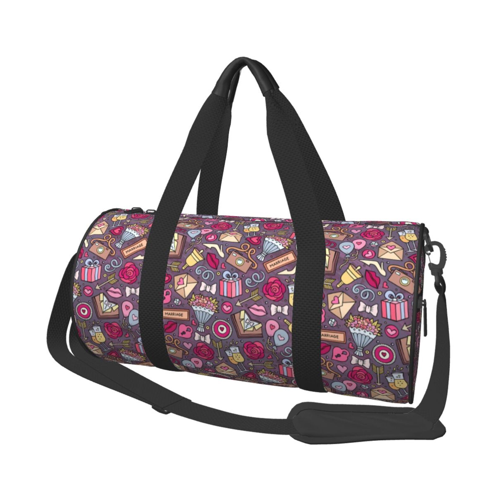 Vsdgher Doodles Wedding 45L Foldable Duffel Bag, Sports Gym Bag,Overnight Bag, Portable Weekender Bag for Airplanes