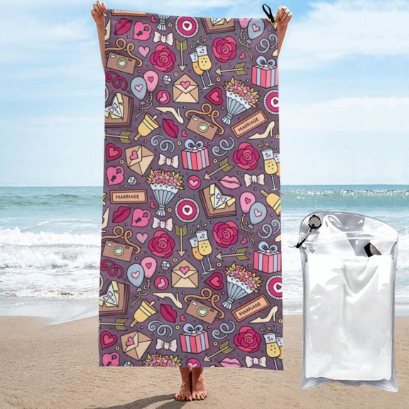 Vsdgher Doodles Wedding Microfiber Ultra Soft Highly Absorbent Bath Towel, Quick Drying Towels for Body, Sport, Yoga, SPA, Fitness-27.5"x55"