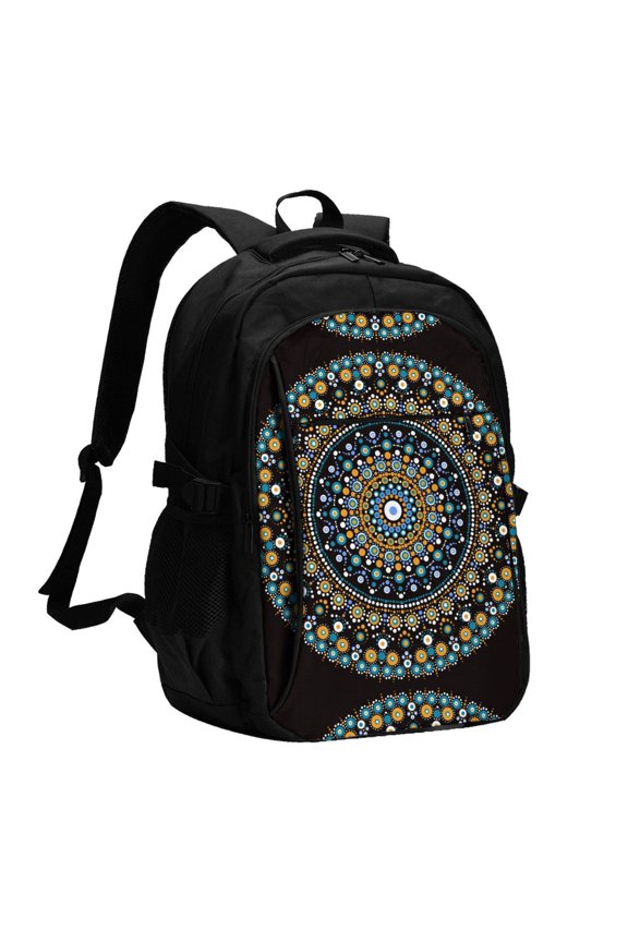 Dot Mandala Print Travel Laptop Backpack, Laptops Backpack with USB Charging Port, Water Resistant Computer Bag Gift for Men & Women