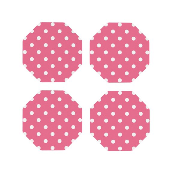 Vsdgher Dots On Rose Red Background Leather Coasters for Drinks, Durable Drink Coasters 4 Set for Tabletop Protection, Luxurious Home Décor and Housewarming Gift ( {designName})Octagon