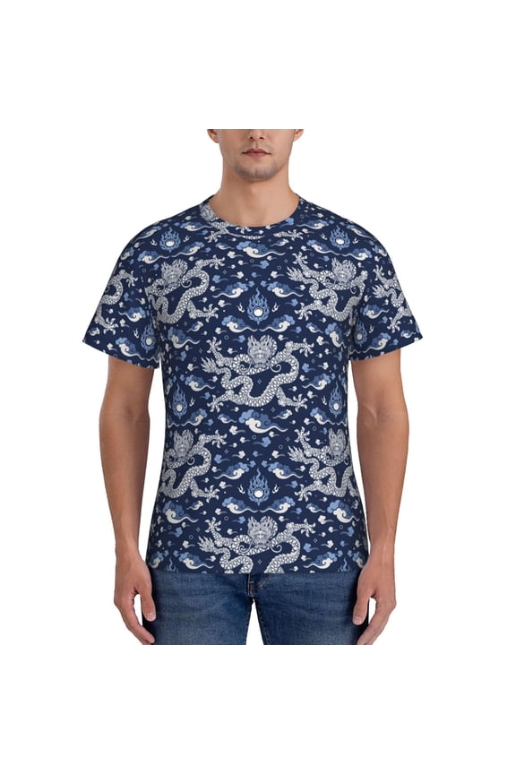 Dragon Print Men's Dry Fit Mesh Athletic Shirts Moisture Wicking Tennis T-Shirt Tops