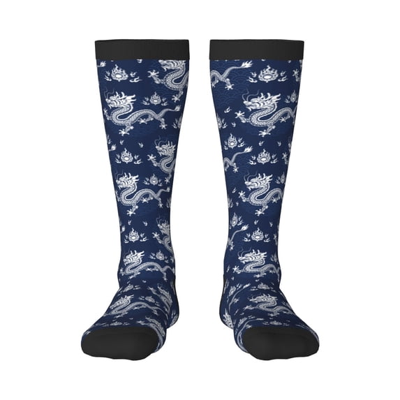 Vsdgher Dragon Print Thigh High Socks Extra Long Stretchy Sock Women Over Knee High Opaque Stocking Daily Wear