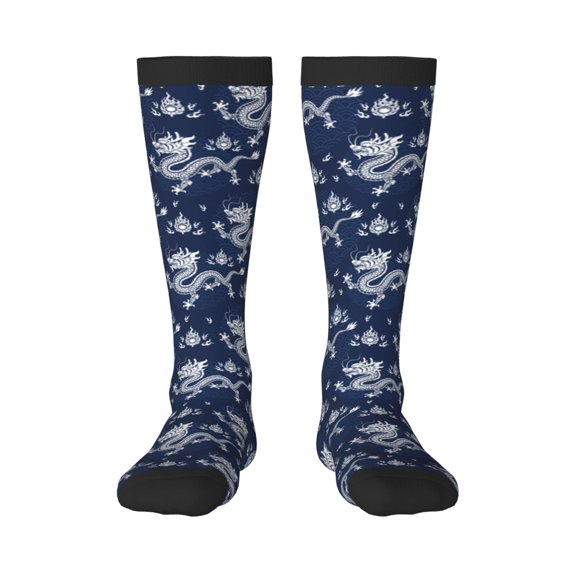 Vsdgher Dragon Print Thigh High Socks Extra Long Stretchy Sock Women Over Knee High Opaque Stocking Daily Wear