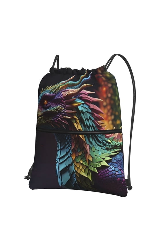 Dragon with Colorful Tail Drawstring Backpack Water Resistant String Bag Sports Sackpack Gym Sack for Men Women