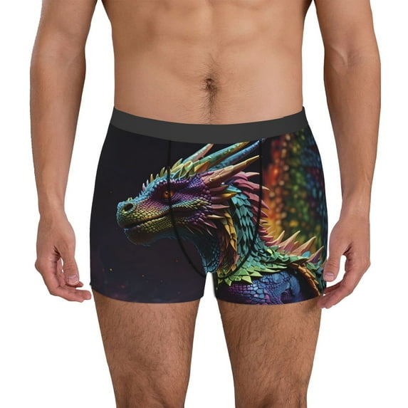 Vsdgher Dragon with Colorful Tail Pattern Men's Boxer Brief Underwear,Soft Funny Underwear for Men-XX-Large