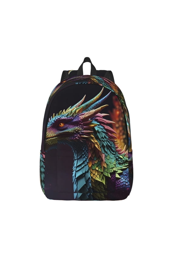 Dragon with Colorful Tail Print Canvas Backpack Travel Rucksack Unisex Knapsack 15.7/17.7Inch Laptop Backpack for Work,College -Small