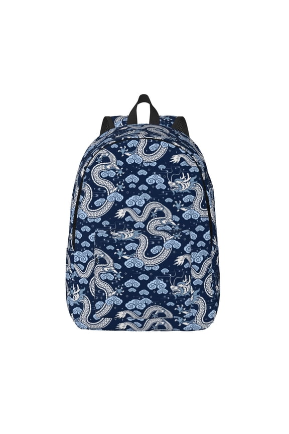 Dragons Print Canvas Backpack Travel Rucksack Unisex Knapsack 15.7/17.7Inch Laptop Backpack for Work,College -Medium