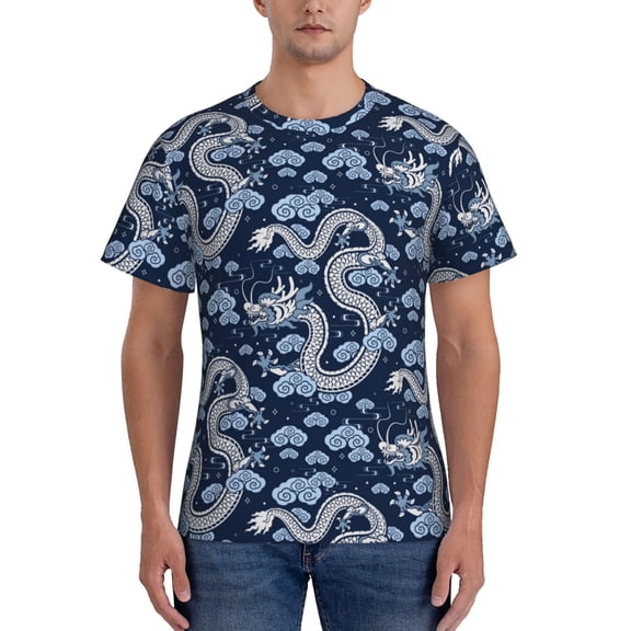 Vsdgher Dragons Print Men's Dry Fit Mesh Athletic Shirts Moisture Wicking Tennis T-Shirt Tops