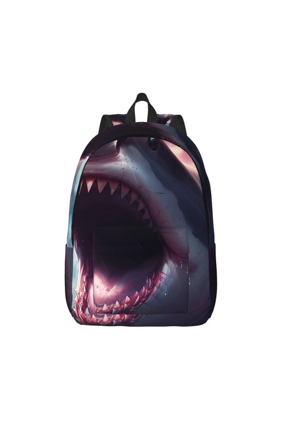 Dramatic Shark Attack Print Canvas Backpack Travel Rucksack Unisex Knapsack 15.7/17.7Inch Laptop Backpack for Work,College -Small