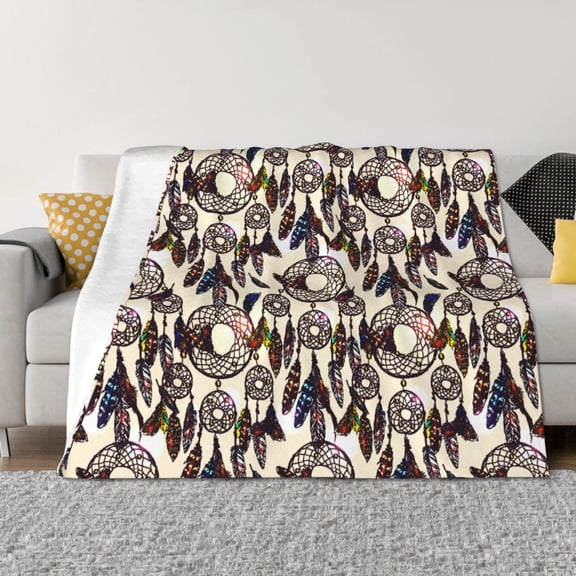 Vsdgher Dreamcatcher Pattern Fleece Throw Blanket, Horizontal Fleece Bedding Home Decor for Couch & Bed All Season Use -50"x40"