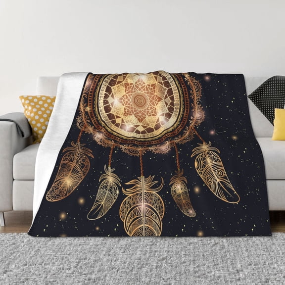 Vsdgher Dreamcatcher With Mandala Pattern Fleece Throw Blanket, Horizontal Fleece Bedding Home Decor for Couch & Bed All Season Use -60"x50"