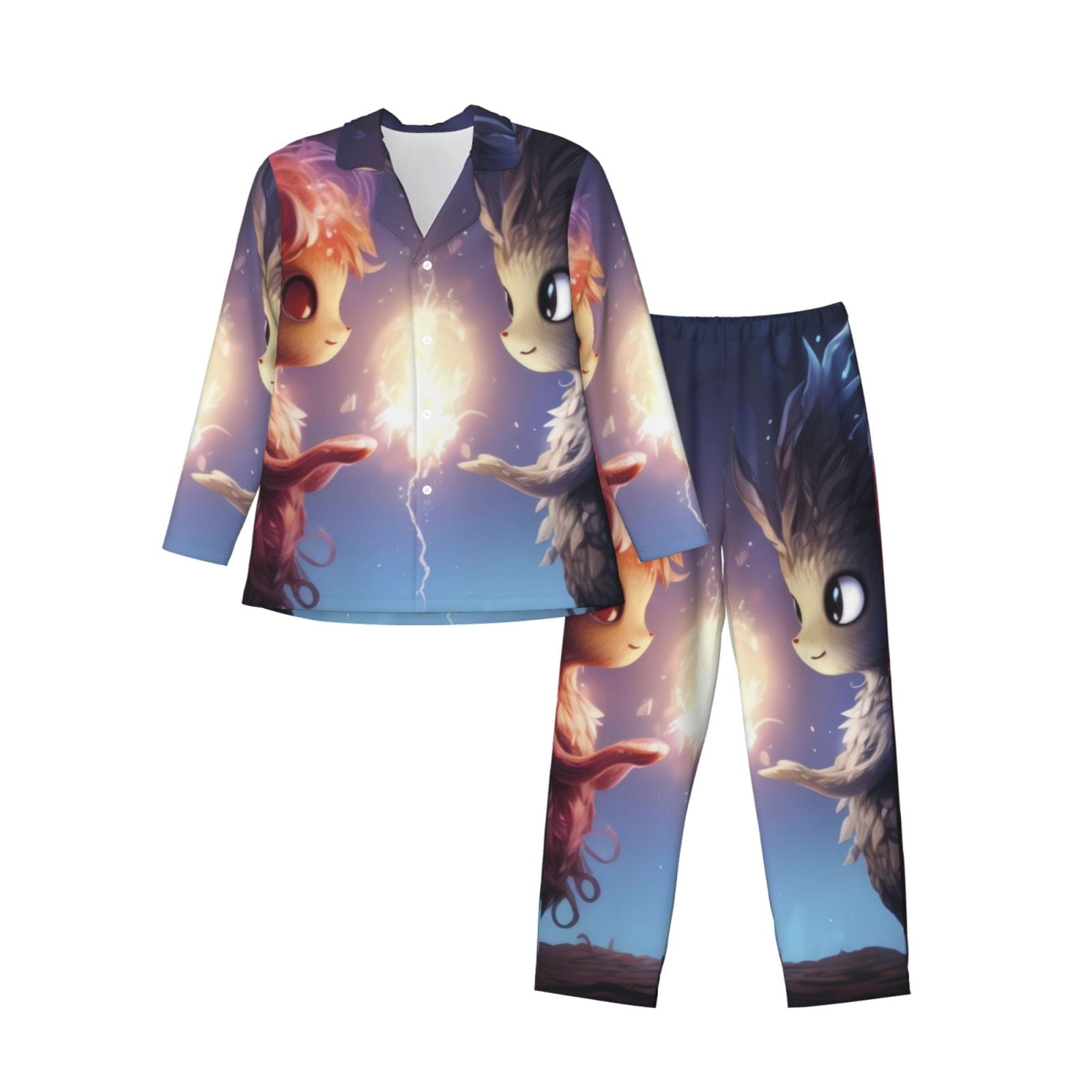 Vsdgher Dreamy Forest Elf Mens Pajama Set, Soft Warm Long Sleeve Sleepwear, Cozy Button-Down Pjs for Men-Small