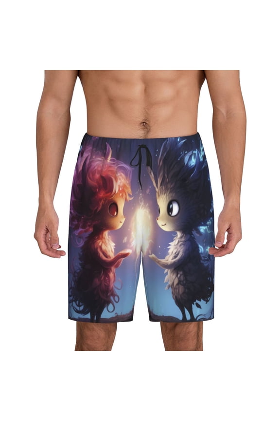 Dreamy Forest Elf Print Men's Pajama Shorts Lounge Bottoms Sleep Shorts Elastic Waist Lightweight PJ Shorts with Pockets-Large