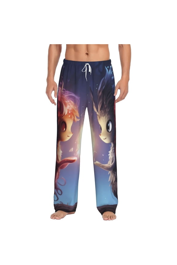 Dreamy Forest Elf Print Mens Pajama Pants Sleep & Lounge Pants, PJ Bottoms With elastic waistb and Pockets