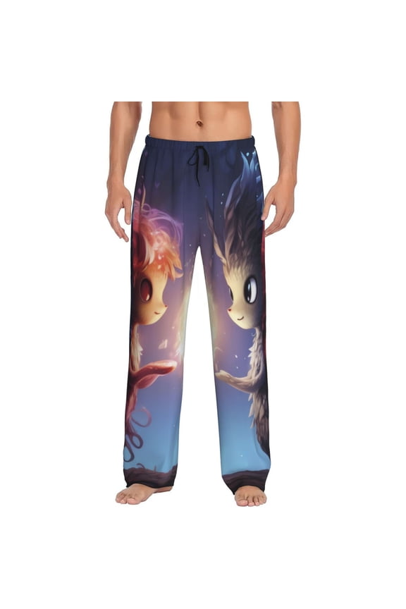 Dreamy Forest Elf Print Mens Pajama Pants Sleep & Lounge Pants, PJ Bottoms With elastic waistb and Pockets