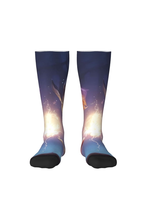 Dreamy Forest Elf Print Thigh High Socks Extra Long Stretchy Sock Women Over Knee High Opaque Stocking Daily Wear