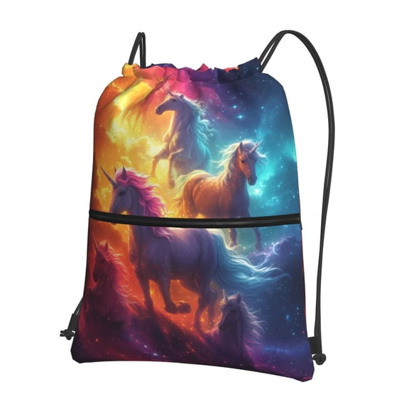 Vsdgher Dreamy Night Sky White Horse Drawstring Backpack Water Resistant String Bag Sports Sackpack Gym Sack for Men Women