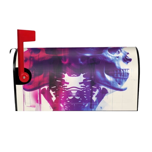 Vsdgher Dual Skulls Colorful Fusion Mailbox Cover Magnetic Mailbox Wraps Post Letter Box Cover for Garden Yard Home Decor 2 Sizes-21x18 in