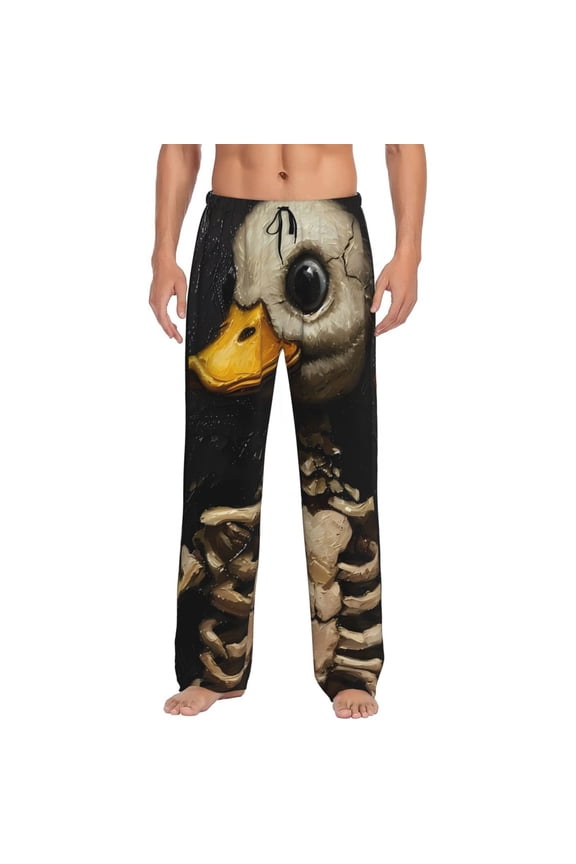 Duck Bones Print Mens Pajama Pants Sleep & Lounge Pants, PJ Bottoms With elastic waistb and Pockets